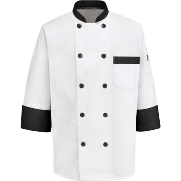 Vf Imagewear Chef Designs Garnish Chef Coat, White W/Black Trim, Polyester/Cotton, L KT74BTRGL